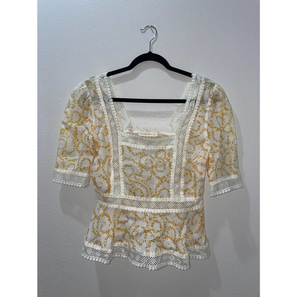 STEVIE MAY White and Yellow Eyelet Blouse Size S - Picture 1 of 7